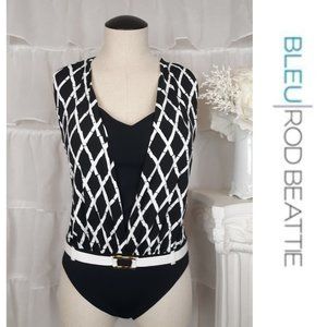 NWT Bleu Rod Beattie Womens Black White Belted One-Piece Swimsuit Size 12